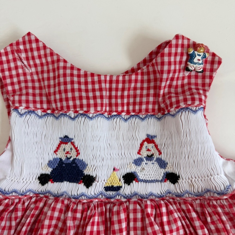 Vintage Handmade Raggedy Ann Smocked Gingham Dress